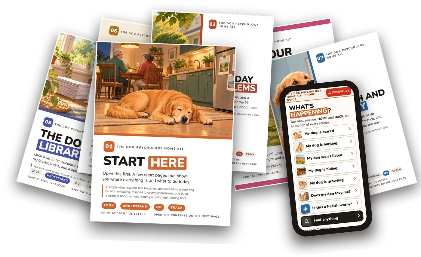 The Dog Psychology Home Kit: eight printed guides and the phone guide